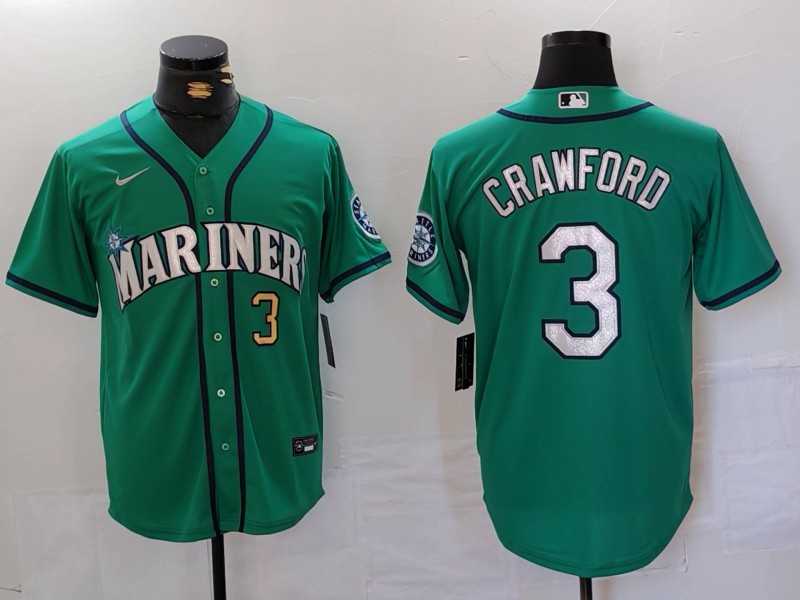 Mens Seattle Mariners #3 JP Crawford Number Teal Green Stitched Cool Base Nike Jersey